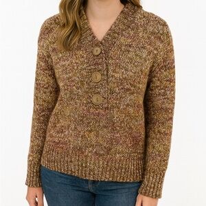 Hannah Marled Multicolor Shawl Collar Button Sweater – Women’s Medium